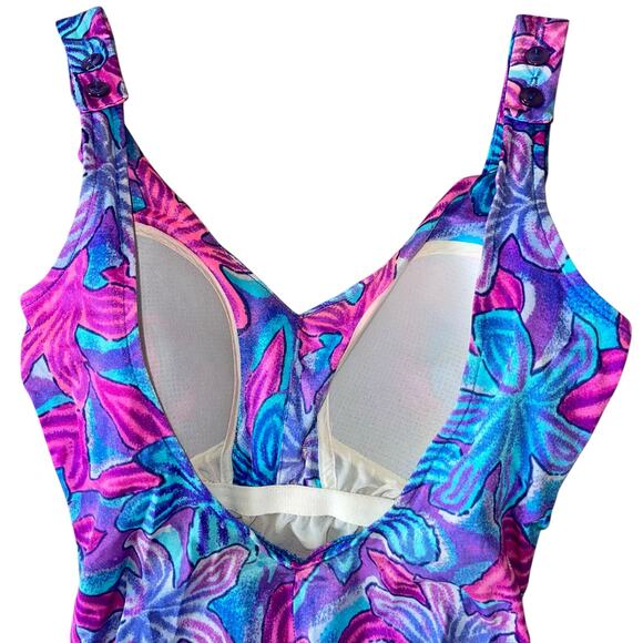 Maxine of Hollywood Vintage One Piece Swimsuit 80s Floral Pinup Retro - Picture 4 of 9